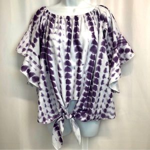 Hippie & Chic Womens Boho Purple Tie Dye Front Tie Flowy Top Large